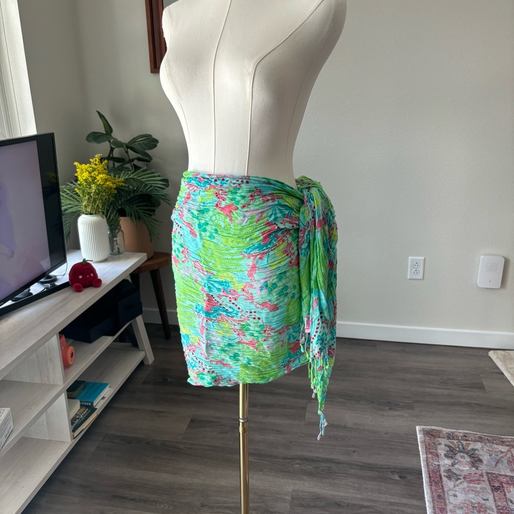 Lilly Pulitzer Green and Pink Tropical Sarong / Wrap Scarf